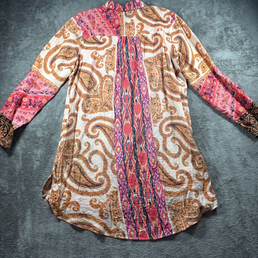 Soft Surroundings Brynn Boho Paisley Print Velvet Silk Trim Tunic Top Large H261 - Picture 5 of 11